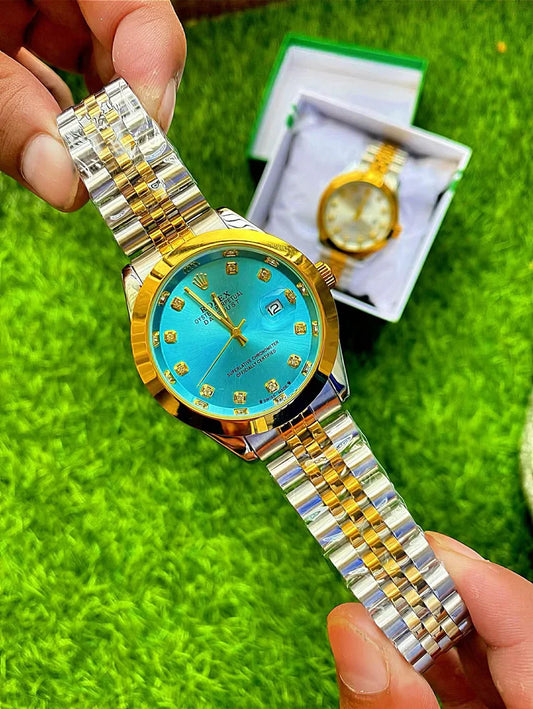 Premium Analog Watch with Crystal Accents & Jubilee Strap