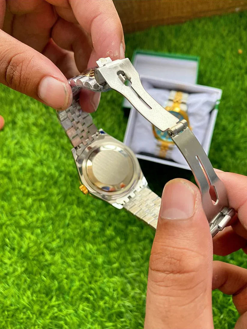 Premium Analog Watch with Crystal Accents & Jubilee Strap